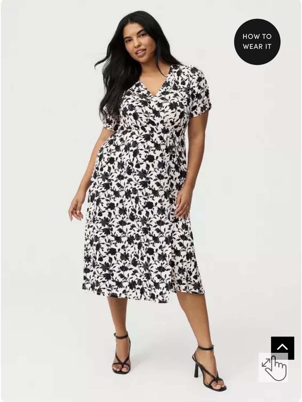 Torrid Wrap-Front Floral Midi Dress in Blush and Black